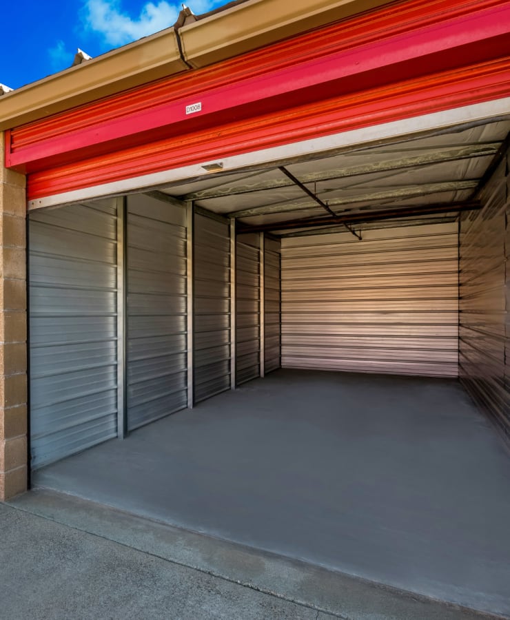 A drive-up storage unit at StorQuest Self Storage in Parrish, Florida
