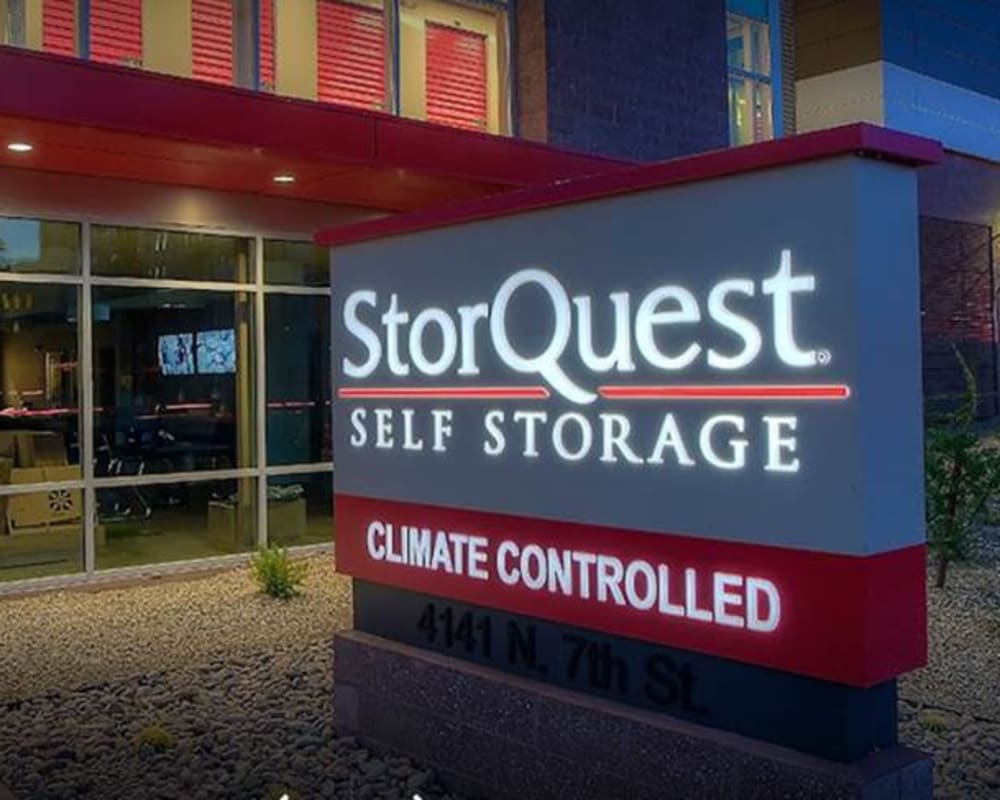 A StorQuest sign touting climate control 
