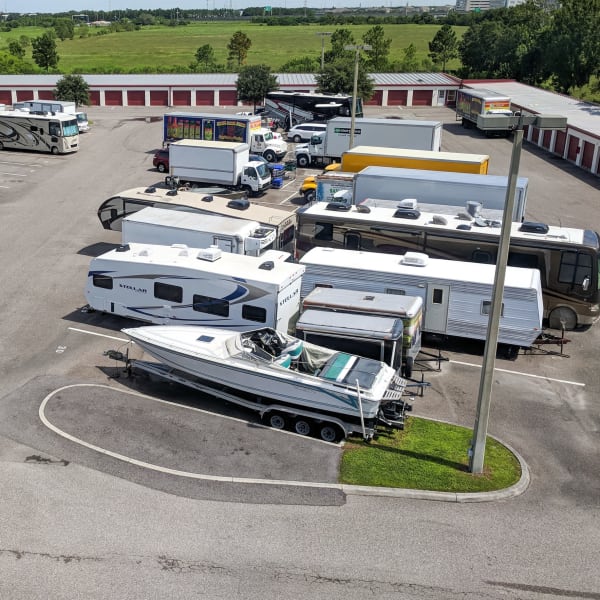 Outdoor boat, rv, trailer, and auto parking at StorQuest Self Storage in Port Chester, New York