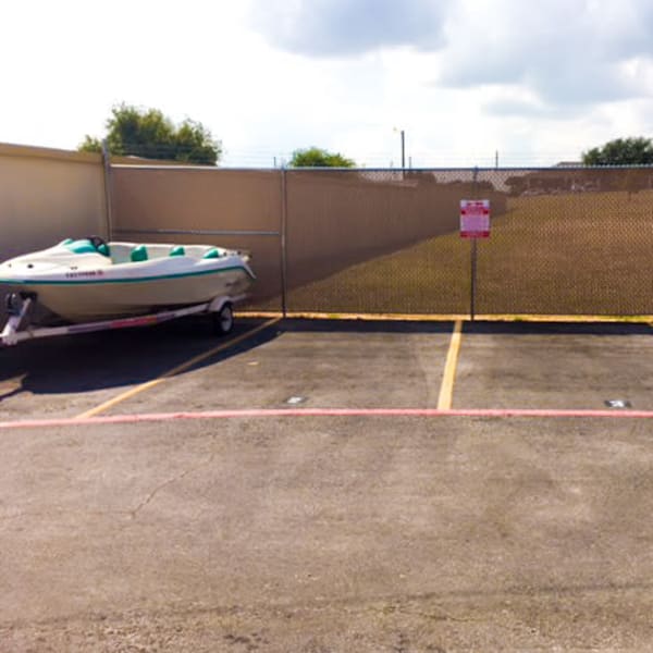 Boat, RV, and auto parking spaces at StorQuest Self Storage in Fort Worth, Texas
