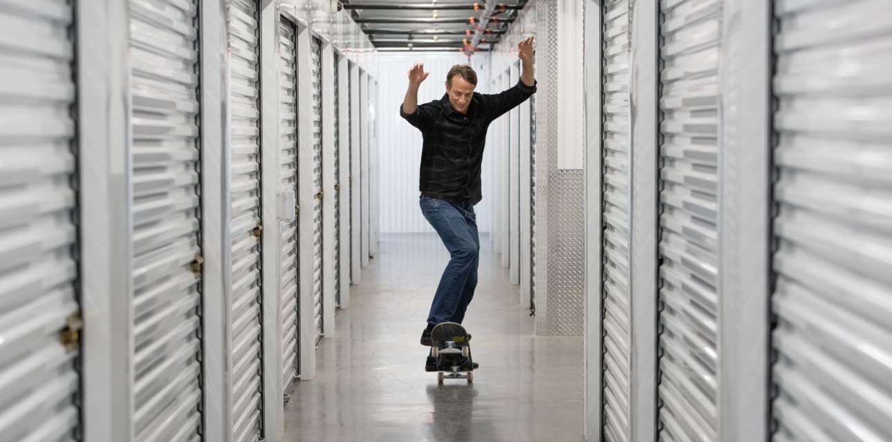 Tony riding the halls of StorQuest Self Storage